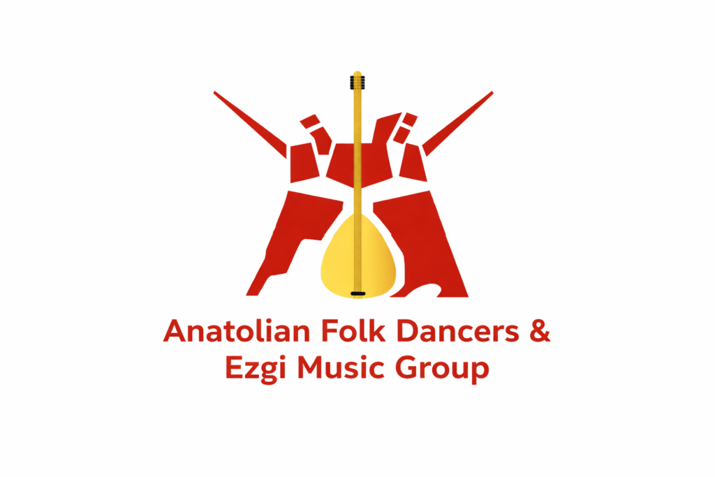 Anatolian folk dancers and Ezgi Music Group logo